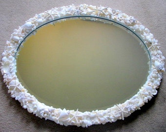Coastal Decor Seashell Mirror, Nautical Decor Beach Decor Seashell Mirror, Seashell Wall Mirror, White Shell Mirror, Beach Home Decor #CMOVW