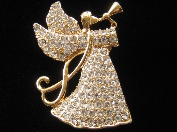 Vintage Monet Rhinestone Angel Christmas Pin by mimisvintageshop