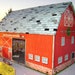 Vintage Toy Red Metal Barn, Rolling Acres Farm, Child's Tin Lithograph Barn and Plastic Animals