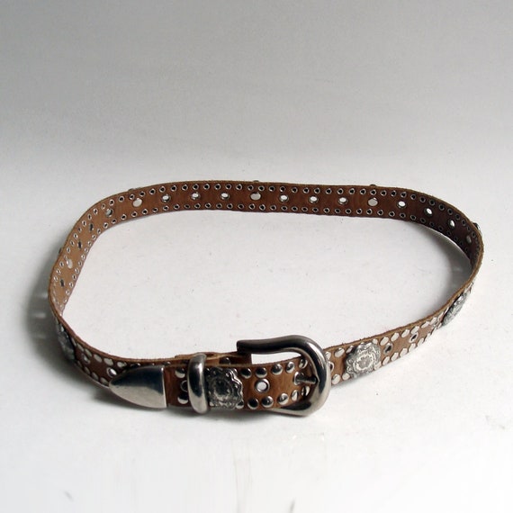 studded belt / 80s 90s studded leather belt by OldBaltimoreVintage