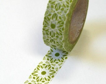 Washi Tape - 15mm - Light Olive and White Large Geometric Pattern - Deco Paper Tape No. 518