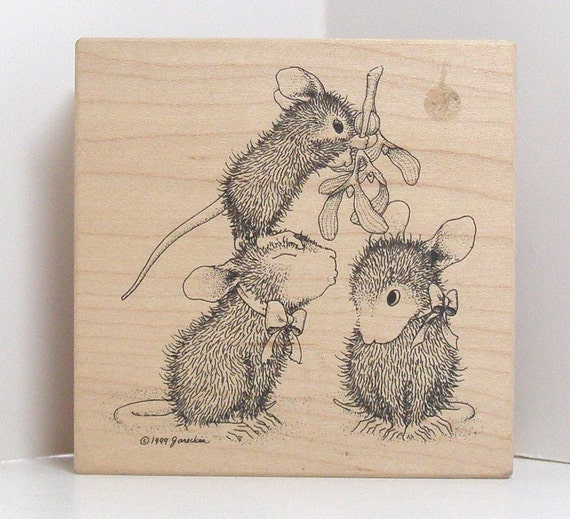 Retired House Mouse Rubber Stamp Mistletoe Moment