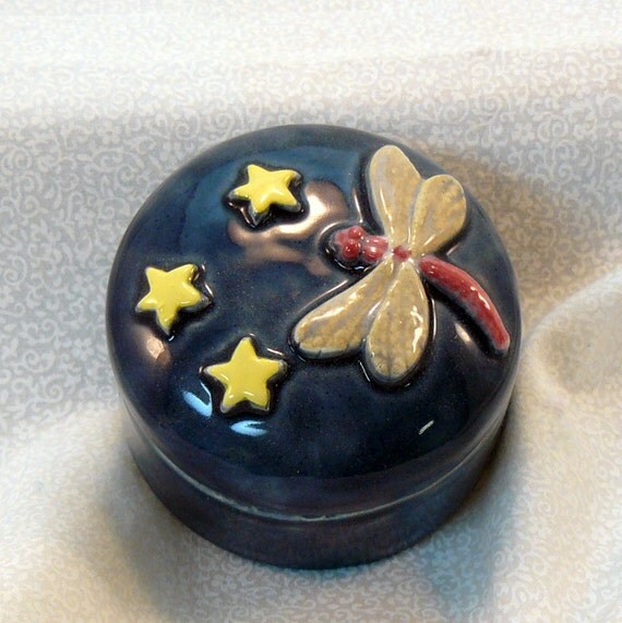 Ceramic Keepsake Box Starry Night Dragonfly