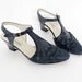 Vintage shoes / navy suede T-strap heels / size 39-8