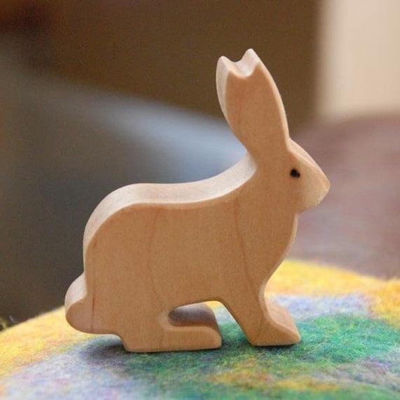 Carved Wooden RABBIT Bunny Jackrabbit Handmade Toy Animal