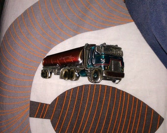 Vintage Trucker Truck Belt Buckle 1980 Enamel diesel big rig