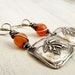 Leaf Dangle Earrings Orange Jade Fine Silver Earrings Metal Clay