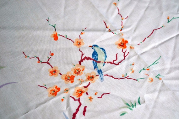 Vintage Bed Sheet - Birds and Blossoms - Full Flat