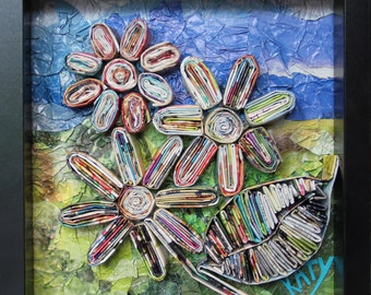 Upcycled Magazine Flower Art 3 by Katy Clark GICLEE by moochyface