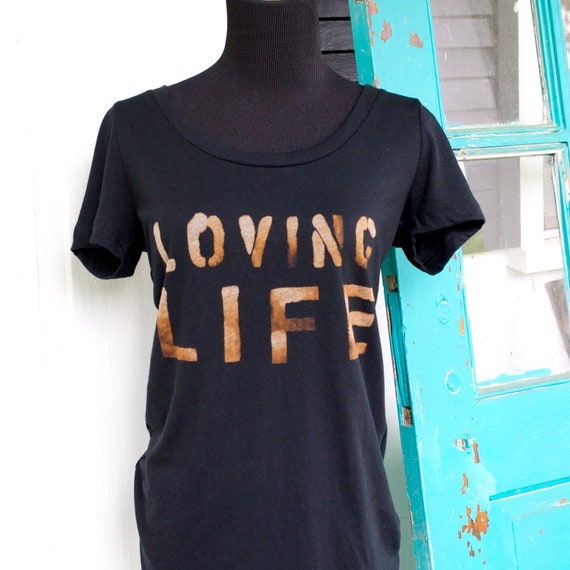 Womens T Shirt - Bleached Out - Loving LIFE - Black