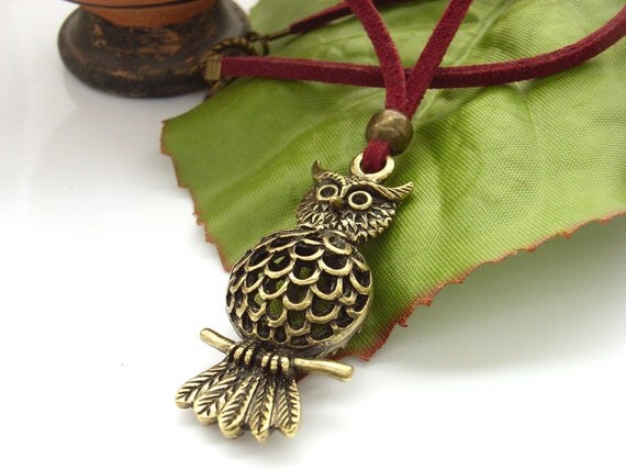 Owl charm necklace by BlueForestJewellery on Etsy