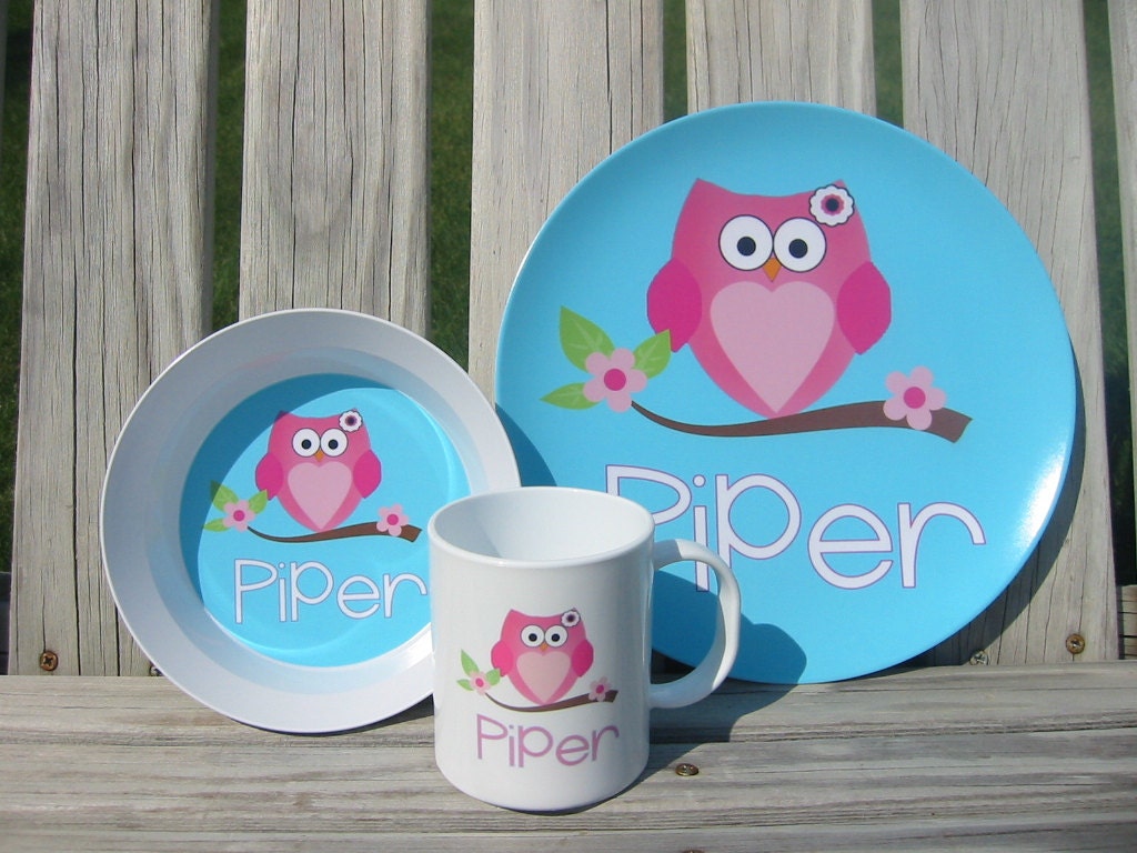 Personalized 3 Piece Melamine Dinnerware Plate Bowl And