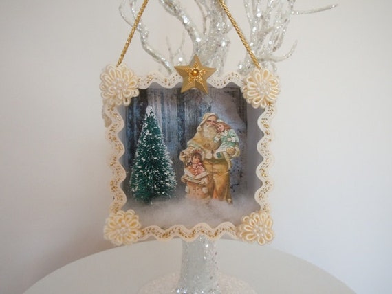 Santa Claus Shadow Box Christmas Holiday Ornament Shadowbox