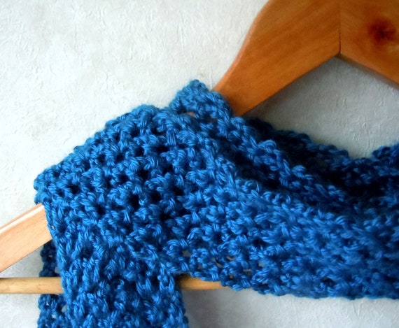 40% Off - Long Crochet Fashion Scarf - Open Lace Design in Ocean Blue