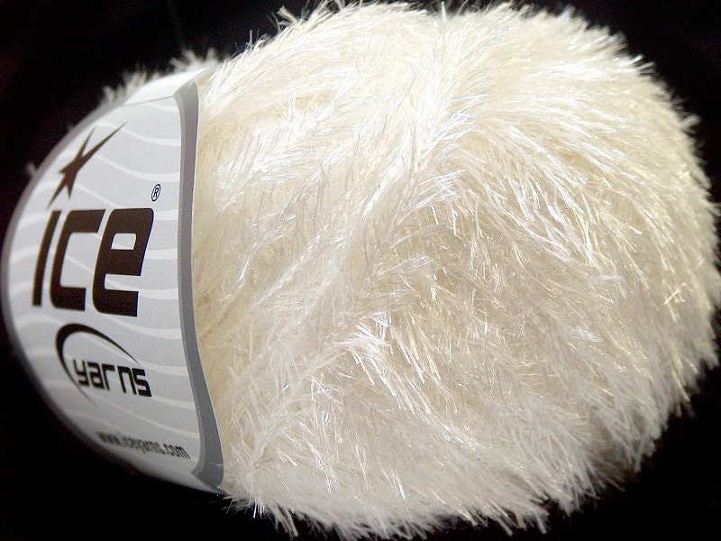 white lurex ice yarns short eyelash yarn sale by Yarniness on Etsy