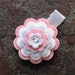Wool Felt Flower Hair Clip- Rose Pink, White, Light Blue with Blue Flower Button Center