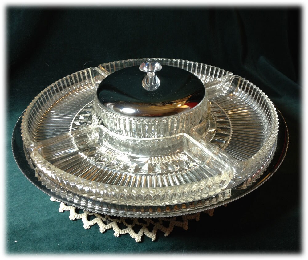 Vintage 1960s Kromex Chrome & Glass Round Lazy Susan by radishka