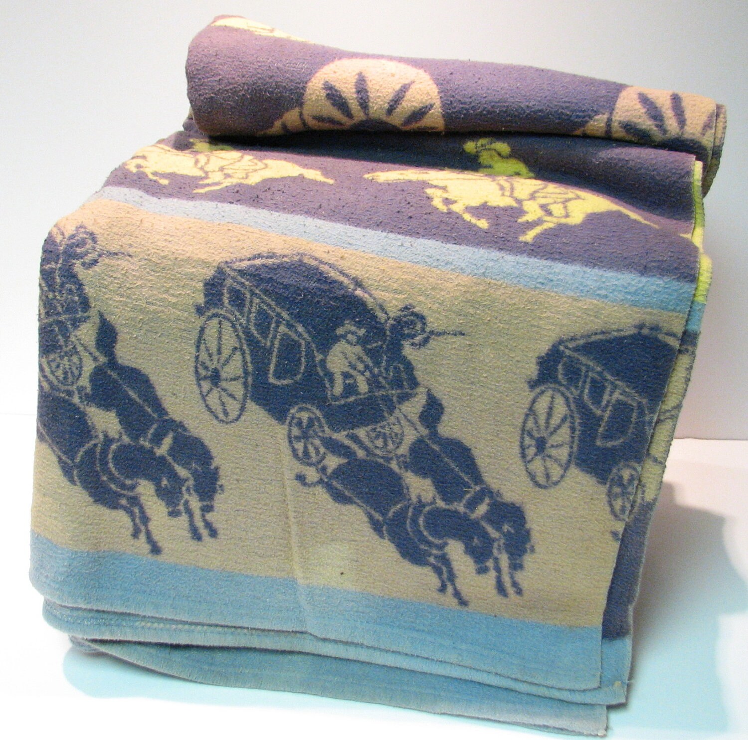 Vintage Cowboy Camp Blanket with Stagecoach Bandits Covered