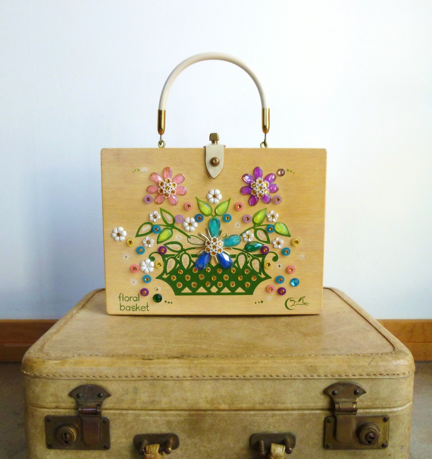 Enid Collins Box Bag Purse Vintage 1960s Wooden Jeweled Beaded