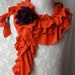 Mini RUFFLE scarf with rose brooch by FAIRYTALE13 - Hot Orange with purple rose.