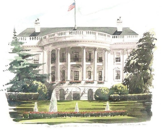 Items similar to Washington DC sketch White House 