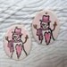 2 Pc Matched Set Mauve Snowman Oval Clay Disks with Hole Beads Charms Ceramic Original Handmade Supplies