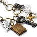 Steampunk Charm Necklace - Antique Key, Book Locket & Vintage Cut Crystal - Long Chain Necklace