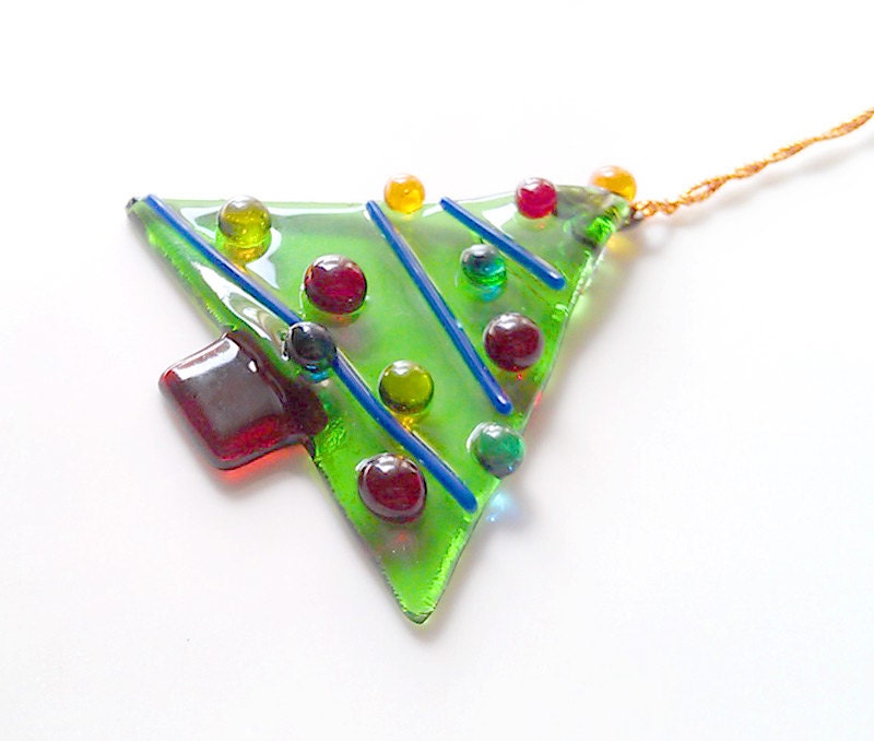 Christmas Tree Ornament Fused Glass Holiday Decor