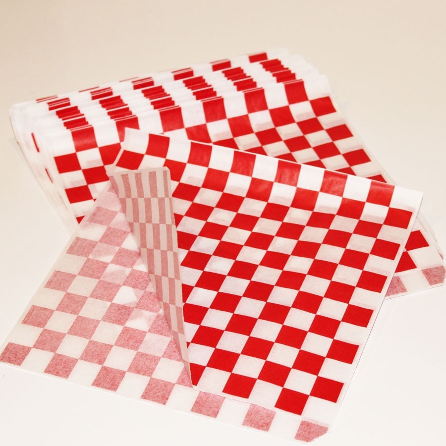 Red Check Paper Food Bags 20 Food Wrappers Pie Wrap / Bag