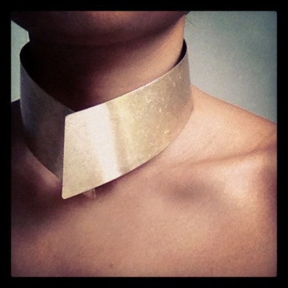 Items similar to Hammered Brass Metal Choker Necklace OOAK on Etsy