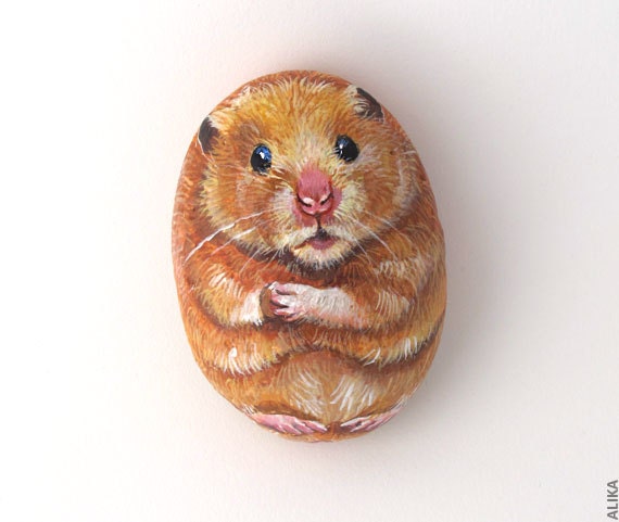 Cute Hamster Painted Rock Stone