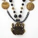 Toad Frog Necklace Long Black and Gold .