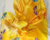 Silk Scarf, Hand Designed, Yellow,Gold, (Butterflies), or Table Runner,Silk Satin,SALE.15x72inches Silk Scarf, Hand Designed, Yellow,Gold, (Butterflies), or Table Runner,Silk Satin,SALE.15x72inches