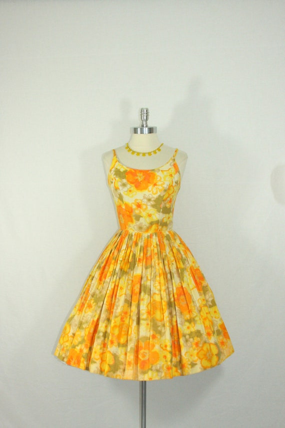 Bright 1950's Vintage Dress Orange Yellow and White
