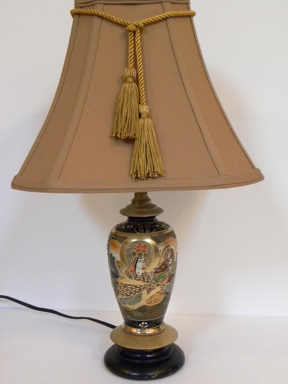 Vintage Japanese Lamp Porcelain Traditional Hand Painted