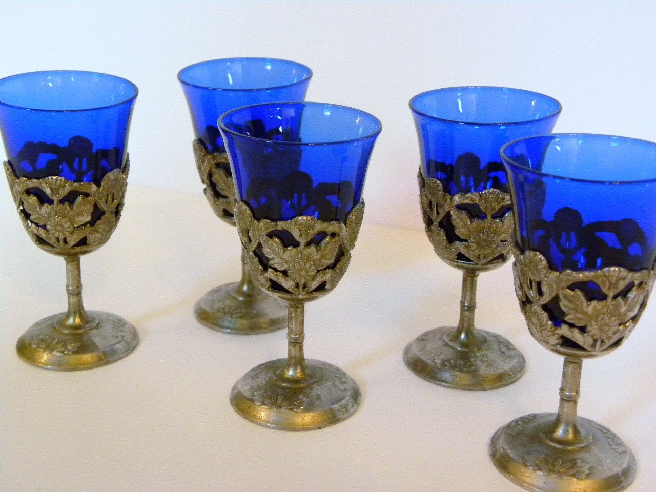 Vintage 1920s Cobalt Blue Cordial Glass Set of five Art