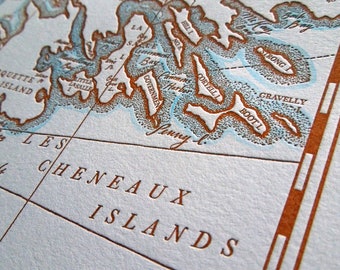 Les Cheneaux Islands, Mackinac Island, Letterpress Printed map