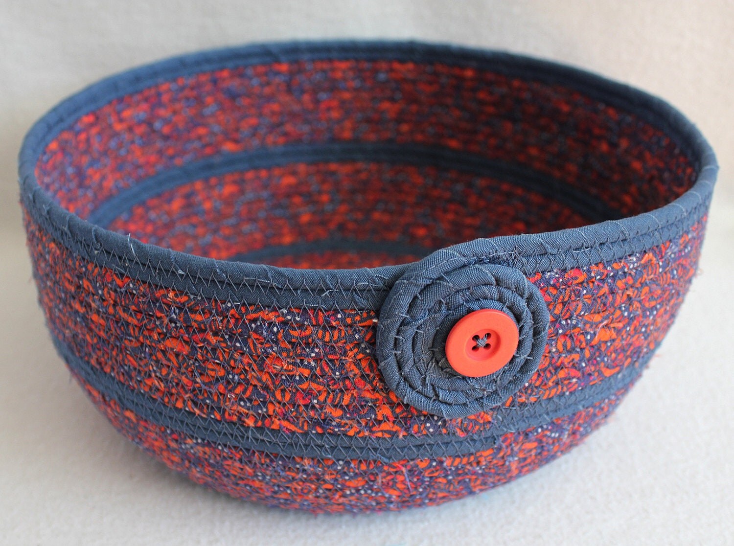 Blue Monarch Large Round Coiled Basket / Bowl by