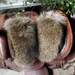 Raccoon fur mittens with red fleece liner handmade X large