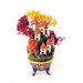 Miniature Autumn French Fairy Houses on the Hill No. 4 - Blue Porcelain Vessel with Landscaped Fairy Hamlet and Fall Color Trees