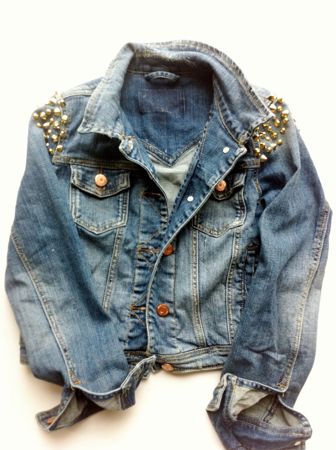  Vintage Distressed Studded Denim Jean Jacket 