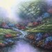 SALE Blossom Time Oil Painting 18X24 stream, lake, flowers, meadow, sunbeams, painting, Vickie Wade art