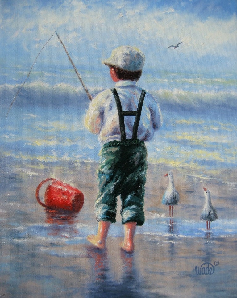 Download Beach Boy Oil Painting Boy at BEACH Painting boy fishing