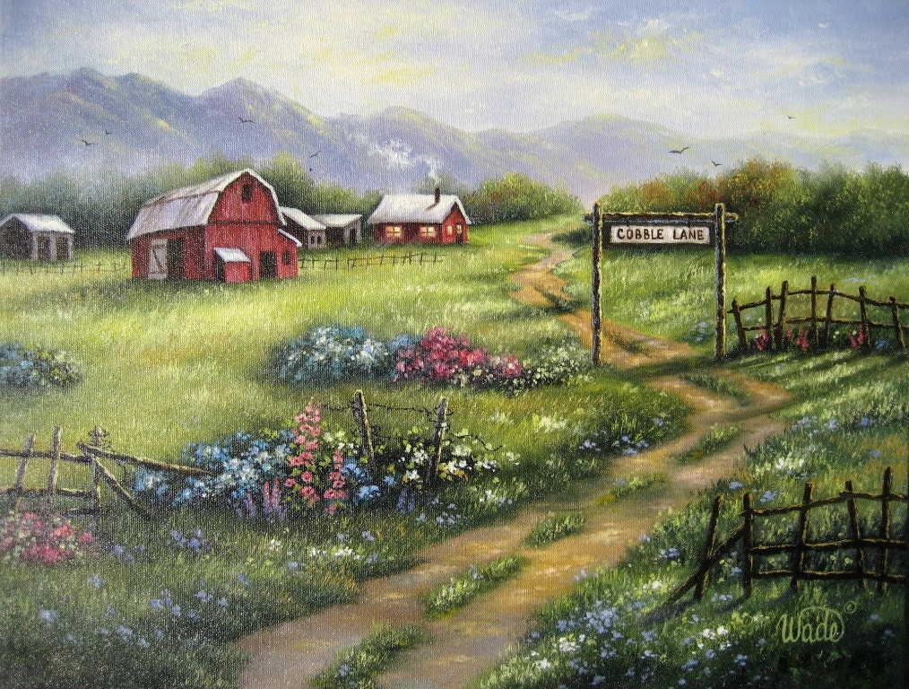 Country Farm Oil Painting farm painting barn painting