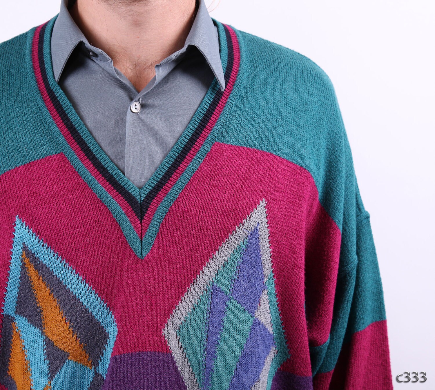 Colorblock Mens Sweater / Vintage 80s Jumper / XL XXL
