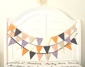 Fall Pumpkin and Plum Fabric Bunting Pennant Garland Decoration 9 Feet / Vintage Circus Style Il_170x135