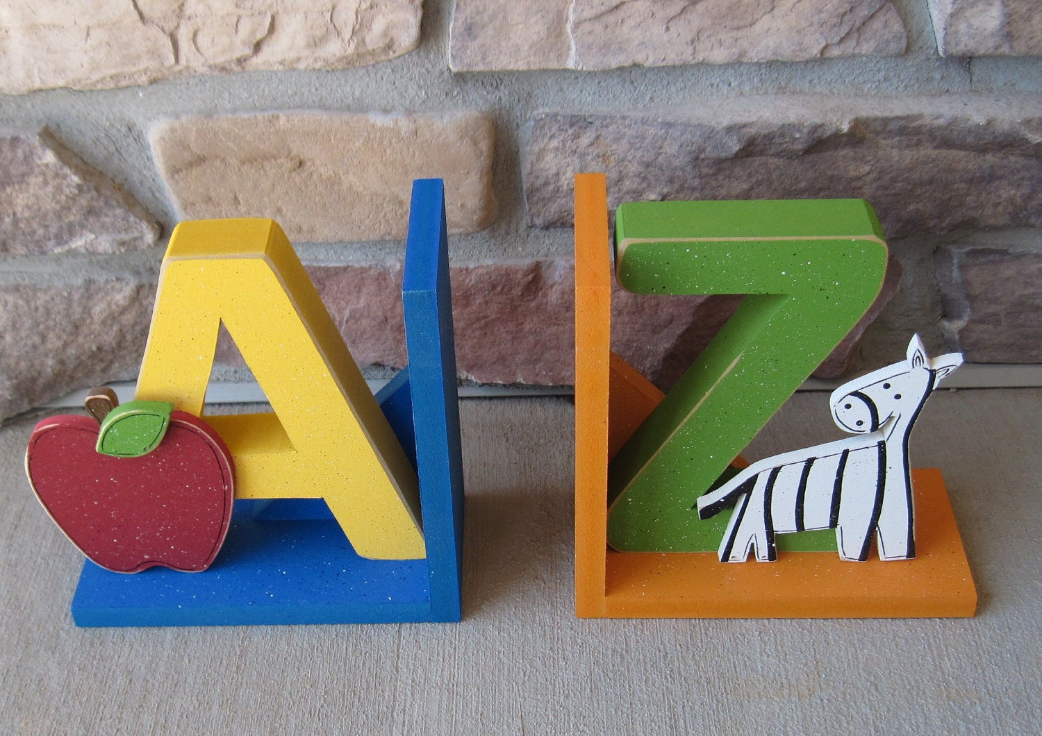 A to Z bookends for children library bookshelf Apple by lisabees