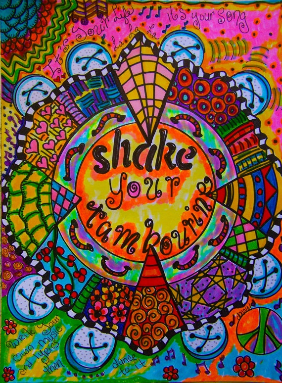 Items similar to Hippie Art Original, Mandala, Shake Your Tambourine ...