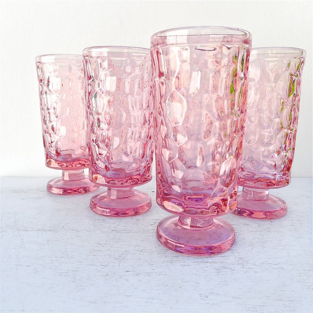 Vintage Pink Pedestal Glassware Set Of 4 By Twolittleowls On Etsy   Il Fullxfull.358622811 5qat 