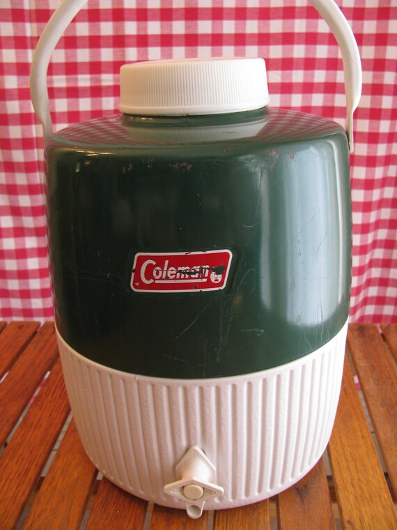 2 Gallon Coleman Thermos Jug Green and White VG by gaelianna